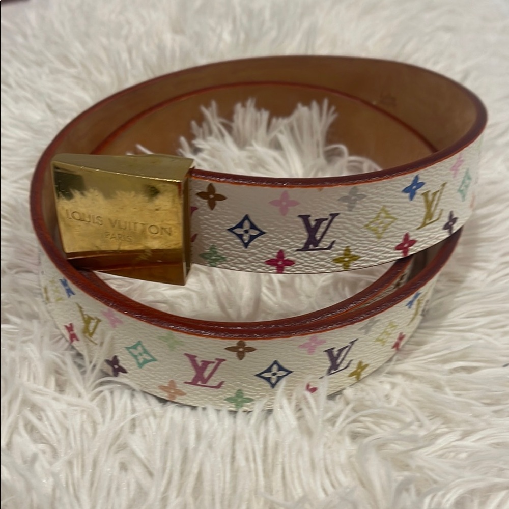 Louis Vuitton White and Gold Belt with Iconic Monogram